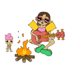 mariby the sea campfire red guitar bonfire playing guitar