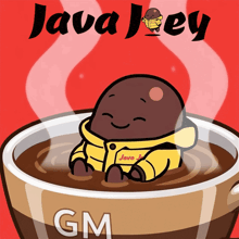 a cartoon of a monkey in a cup of java jeey