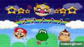 a video game with a rainbow and music notes
