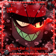 a picture of a cartoon character with hearts around it and the words i love you