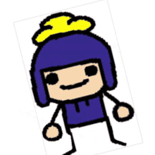 a cartoon drawing of a person with a blue hat on