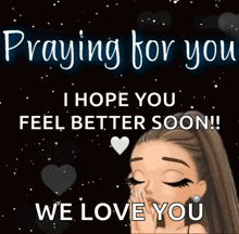a cartoon of a woman praying for you and saying we love you