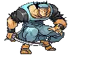 a pixel art illustration of a man holding a knife .
