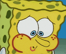 a close up of a spongebob squarepants cartoon character with a sad look on his face