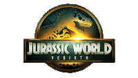 a logo for jurassic world rebirth shows a dinosaur