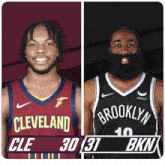 two basketball players from the cleveland and brooklyn teams are shown