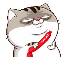 a cartoon cat wearing a red tie and a sausage in its mouth .