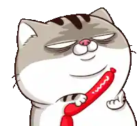 a cartoon cat wearing a red tie and a sausage in its mouth .