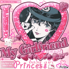 a picture of a girl in a hat with the words i love my girlfriend