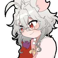 a cartoon drawing of a girl wearing glasses and a pearl necklace