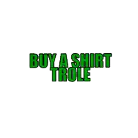 a green logo that says buy a shirt trolle on a white background