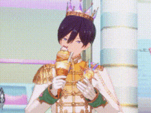 a cartoon character wearing a crown is eating ice cream