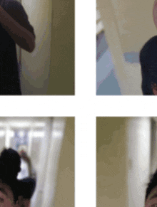 four images of a person taking a selfie with their phone