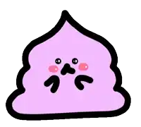 a cartoon drawing of a purple poop with a face on it