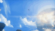 a blue sky with white clouds and the word owa in the bottom right corner