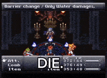 a screenshot of a video game that says die on the bottom