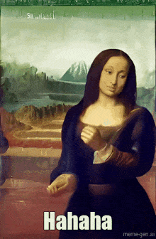 a painting of a woman with the word hahaha on it