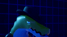 a drawing of a dinosaur with a blue mouth