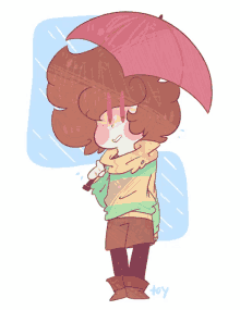 a drawing of a person holding an umbrella with the letters toy below