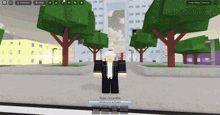 a screenshot of a roblox game shows a character standing in the middle of a park