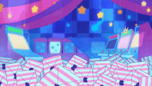 a bunch of envelopes are laying on the ground in a room with arcade machines