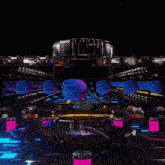 a computer generated image of a futuristic scene with blue and pink objects