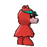 a red teddy bear wearing sunglasses is standing on a white background .