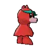 a red teddy bear wearing sunglasses is standing on a white background .