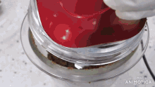 a blender with a red lid and the words made in animotica on the bottom