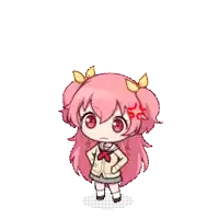 a cartoon girl with pink hair and yellow ribbons on her hair is angry