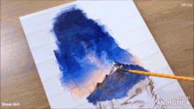 a painting of a mountain with the words wow art on the bottom left