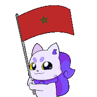a cartoon cat holding a red flag with a green star