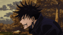 a black haired anime character with a bloody face