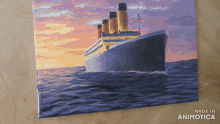 a painting of a ship in the ocean is made in animatica