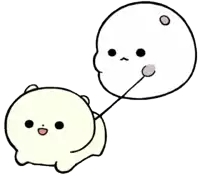 a cartoon of a dog holding a balloon next to another dog on a leash .