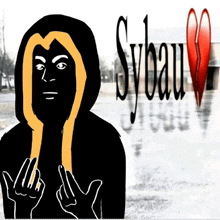 a drawing of a person with the word sybau on the bottom right