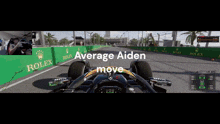 a video game screen shows a race car with the words average aiden move