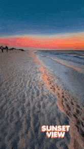 a picture of a beach with the words " sunset view " on the bottom