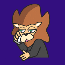 a cartoon of a lion with a beard talking on a cell phone
