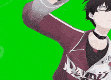 a 3d anime character is dancing in front of a green background