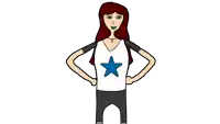 a cartoon of a woman with her hands on her hips and a blue star on her shirt