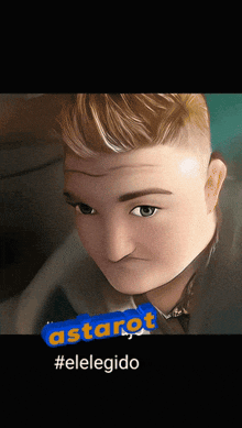 a picture of a man with a sticker that says astarot #elelegido