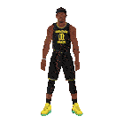 a basketball player for the golden state warriors is standing in front of a rainbow background