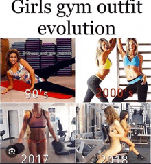 a collage of girls in gym outfits from the 90 's to 2018