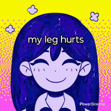 a drawing of a girl with the words " my leg hurts " on the bottom