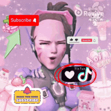 a girl with a cat ear headband is surrounded by a tik tok icon