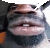 a close up of a man 's face with a speech bubble in the background