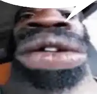 a close up of a man 's face with a speech bubble in the background