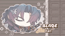 a drawing of a boy with the words blade kar written below him