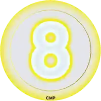 a yellow circle with the number 8 in the center